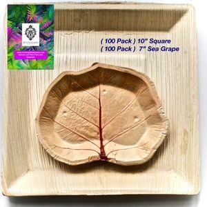 Palm Leaf Plate 10" Square - Sea Grape Laves 7" Disposable - Stylish - Compostab